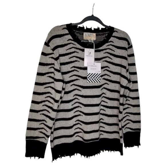 Designer Zebra Fringed Cashmere Wool Blend Free People Sandrine Rose SM Sweater - Picture 2 of 13